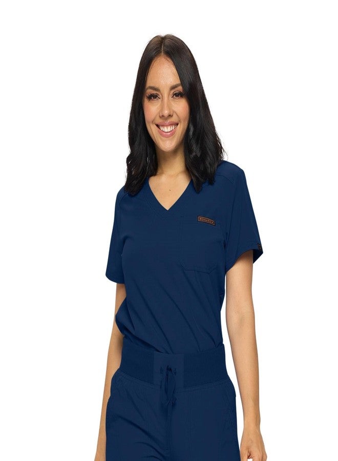 MONARCH UNIFORMS قميص طبي نسائي من مونارك يونيفورمز، بجيب واحد، يُدخل داخل البنطال، لون كحلي، مقاس صغير - Image 1